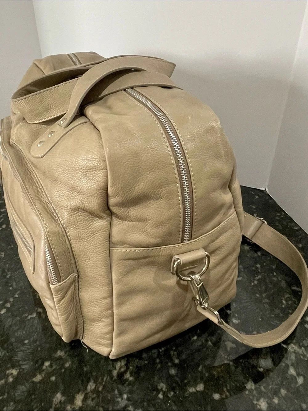 Valentina Leather Weekender Bag in Taupe Distressed Leather